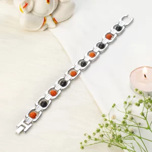 Metal Rudraksha and Karungali Bracelet - Silver